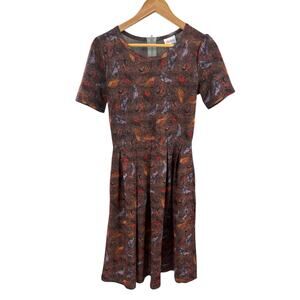 LuLaRoe Amelia Dress Large‎ Bird Print Stretch Fit & Flare w/ Pockets Modest
